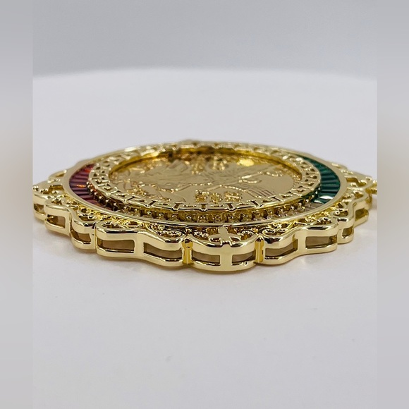 Coin 50 Mexican Pesos GOLD PLATED 14k CZ - Picture 3 of 8